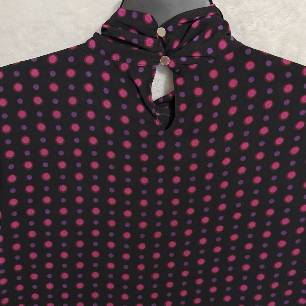 The Limited‎ Long Sleeve Tie Neck Shift Dress Size 10 Black Pink Polka Dot Retro - Picture 12 of 15